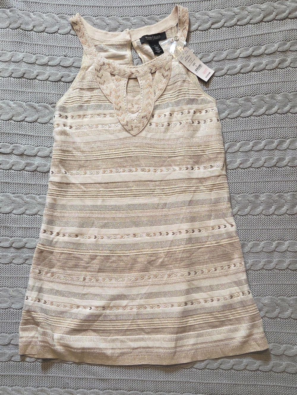 NWT White House Black Market tunic sweater Beaded Metallic Gold Party Small